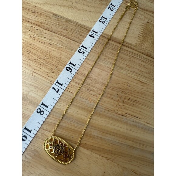 Kendra Scott Gold Pendant Necklace With Intricate Openwork Design On Adjustable - Picture 8 of 8